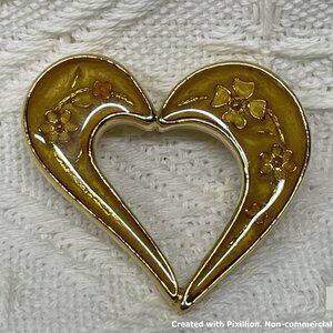 VINTAGE SIGNED KERRISA ENAMELED INLAY ABSTRACT COOL BROWNS HEART BROOCH PIN NICE